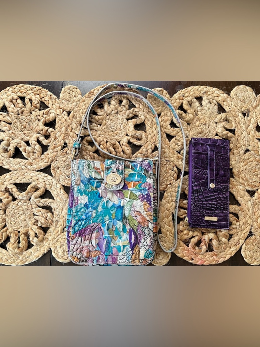 Brahmin Marley Crossbody with Slim Purple Credit Card Wallet